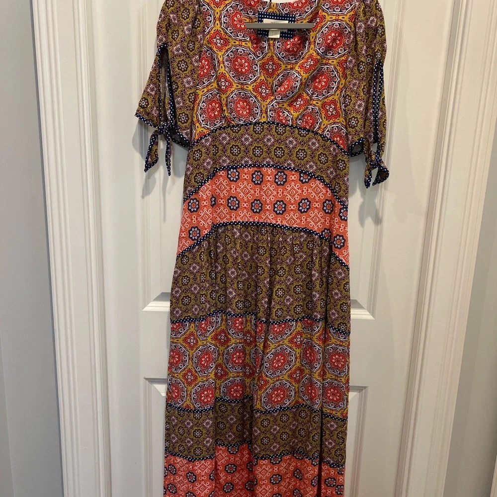 Maeve Anthropologie Pink and Brown Tiered Sundress - Picture 2 of 7